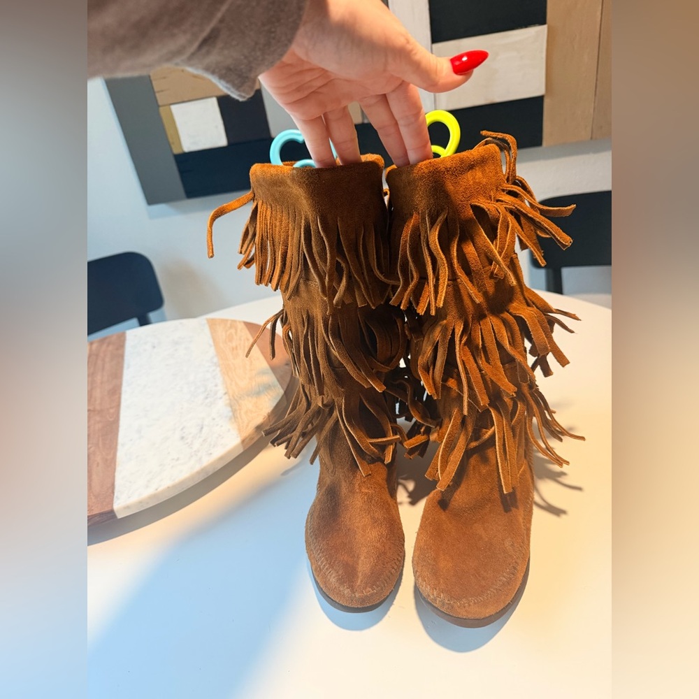Fringe Suede knee high moccasin Boots